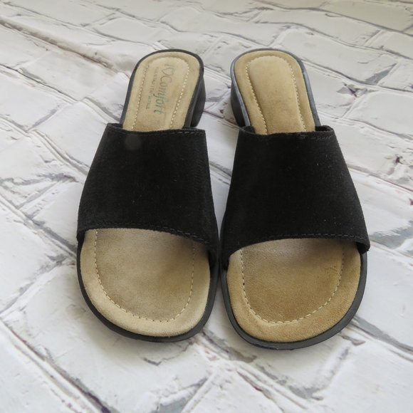 Black Suede I Love Comfort Slip On Sandals - Picture 1 of 7